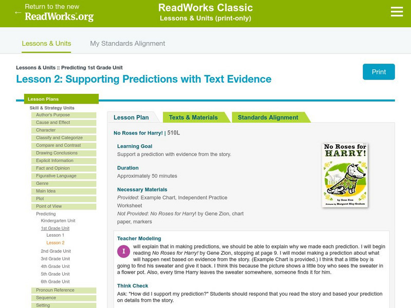 Read Works: 1st Grade Unit: Supporting Predictions Lesson Plan Read Works: 1st Grade Unit: Supporting Predictions Lesson Plan