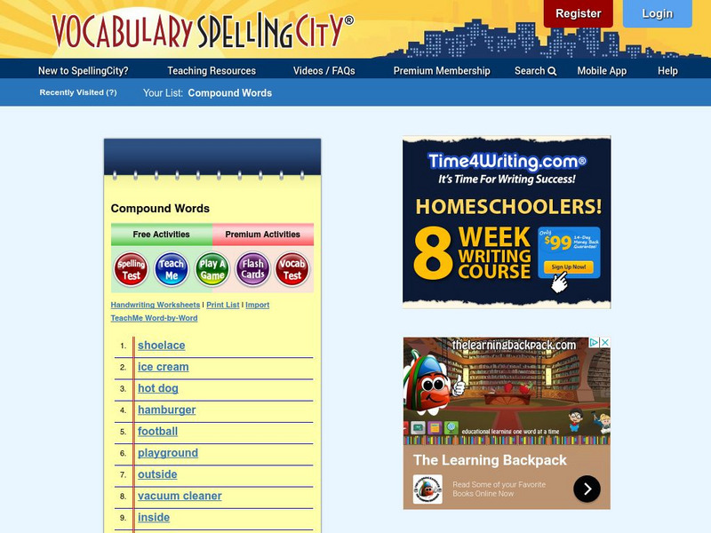 Vocabulary Spelling City: Compound Words Unit Plan Vocabulary Spelling City: Compound Words Unit Plan
