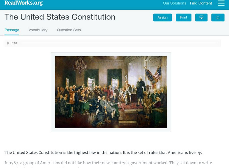 Read Works: The United States Constitution Activity Read Works: The United States Constitution Activity