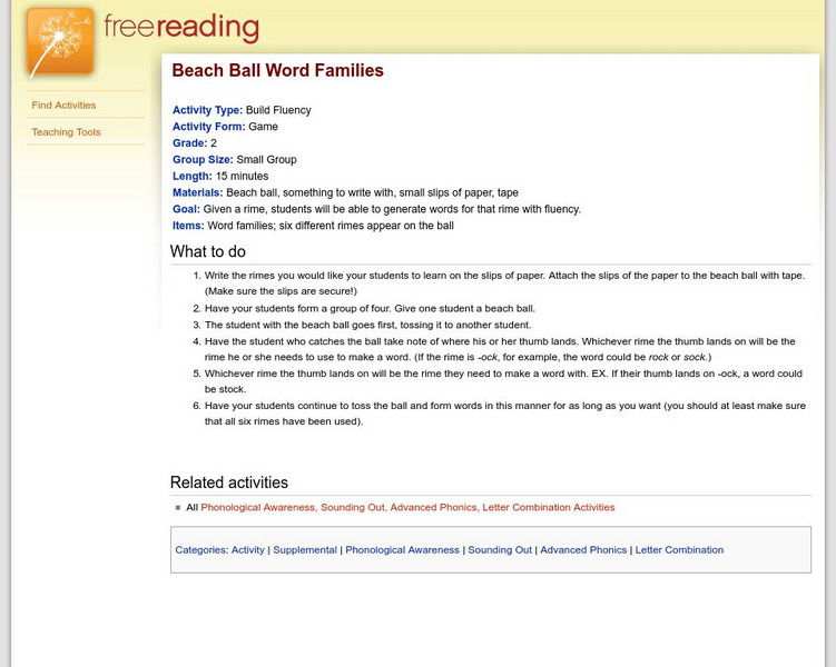 Free Reading: Beach Ball Word Families Lesson Plan Free Reading: Beach Ball Word Families Lesson Plan