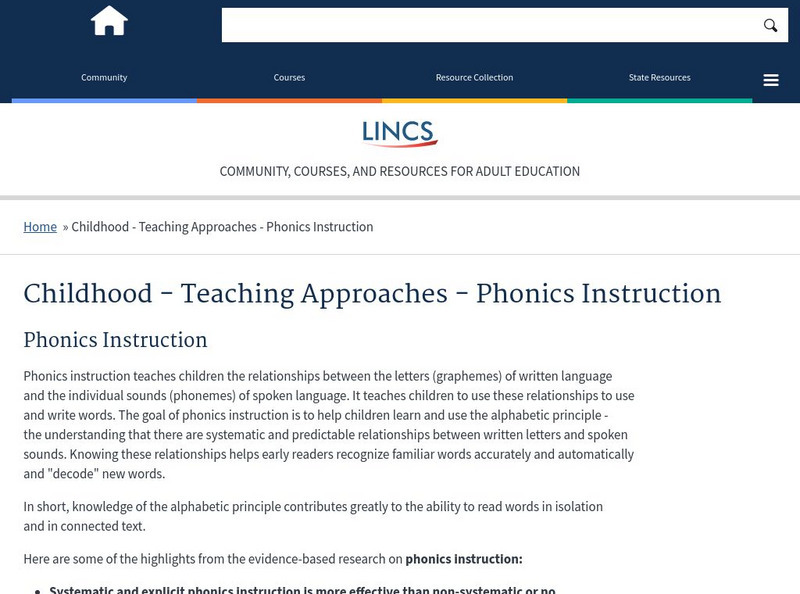 U.s. Department of Education: Teaching Approaches: Phonics Instruction Professional Doc U.s. Department of Education: Teaching Approaches: Phonics Instruction Professional Doc