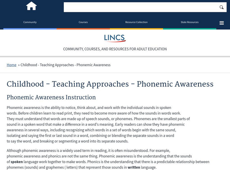 U.s. Department of Education: Teaching Approaches: Phonemic Awareness Professional Doc U.s. Department of Education: Teaching Approaches: Phonemic Awareness Professional Doc