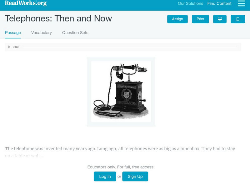 Read Works: Telephones: Then and Now Activity Read Works: Telephones: Then and Now Activity