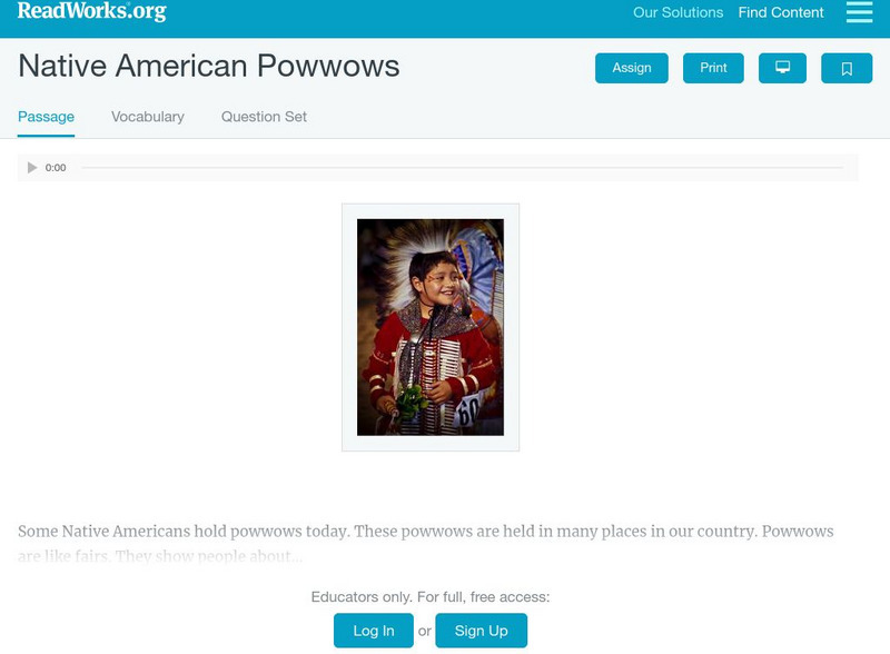 Read Works: Native American Powwows Activity Read Works: Native American Powwows Activity