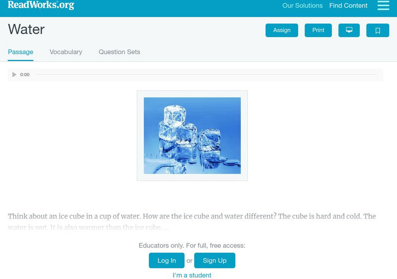 Read Works: Water Activity Read Works: Water Activity