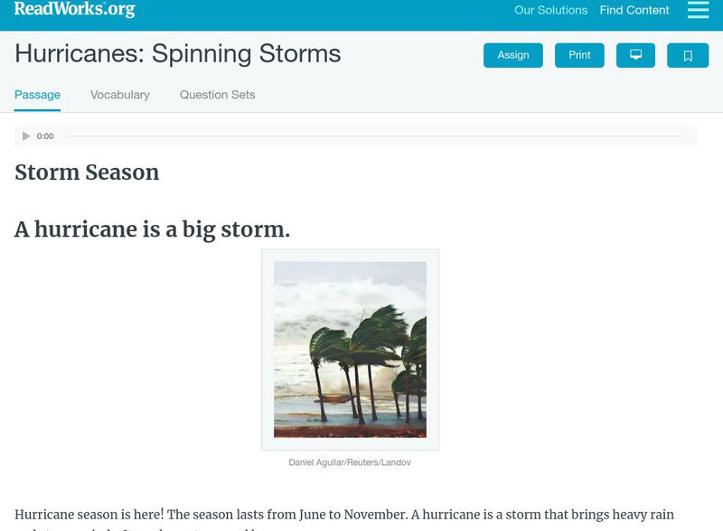 Read Works: Hurricanes: Spinning Storms Activity Read Works: Hurricanes: Spinning Storms Activity