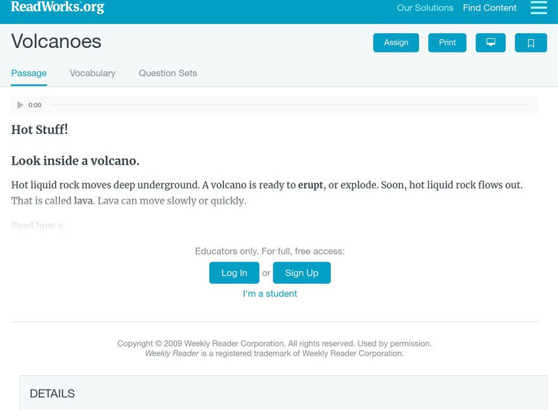 Read Works: Volcanoes Activity Read Works: Volcanoes Activity