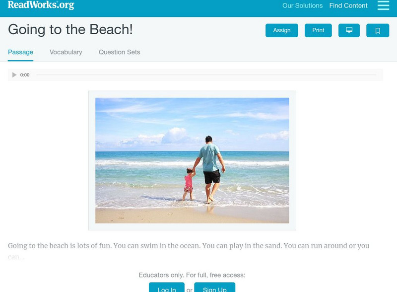 Read Works: Going to the Beach! Activity Read Works: Going to the Beach! Activity