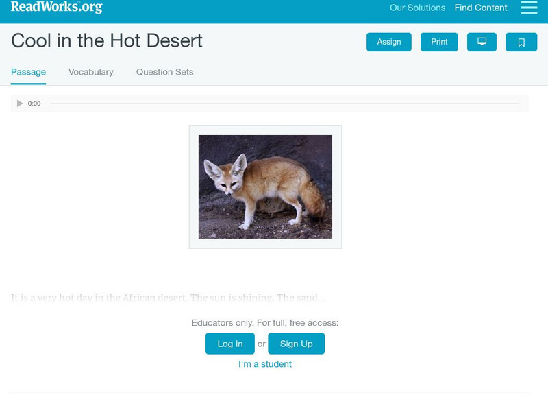 Read Works: Cool in the Hot Desert Activity Read Works: Cool in the Hot Desert Activity
