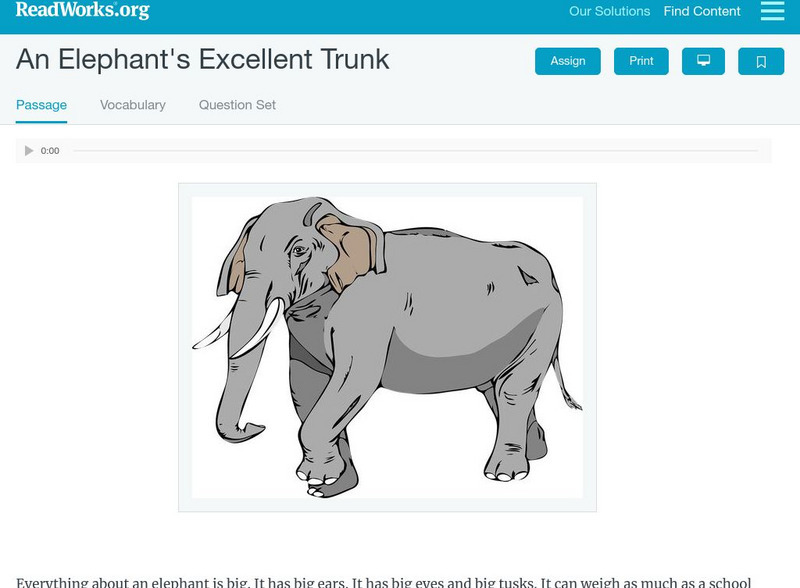 Read Works: Passages: An Elephant's Excellent Trunk Unit Plan Read Works: Passages: An Elephant's Excellent Trunk Unit Plan