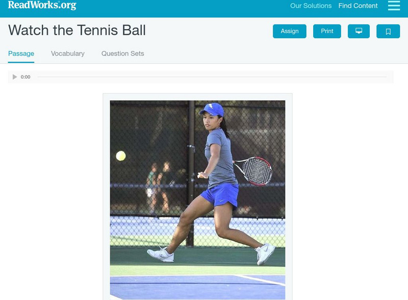 Read Works: Watch the Tennis Ball Activity Read Works: Watch the Tennis Ball Activity