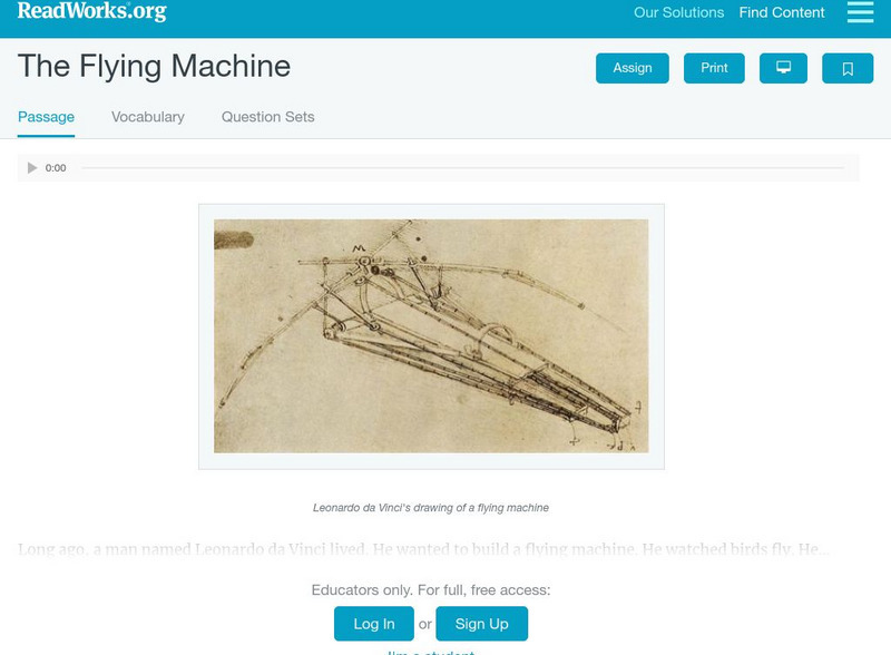 Read Works: The Flying Machine Activity Read Works: The Flying Machine Activity