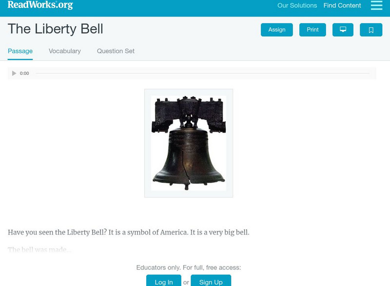 Read Works: The Liberty Bell Activity Read Works: The Liberty Bell Activity