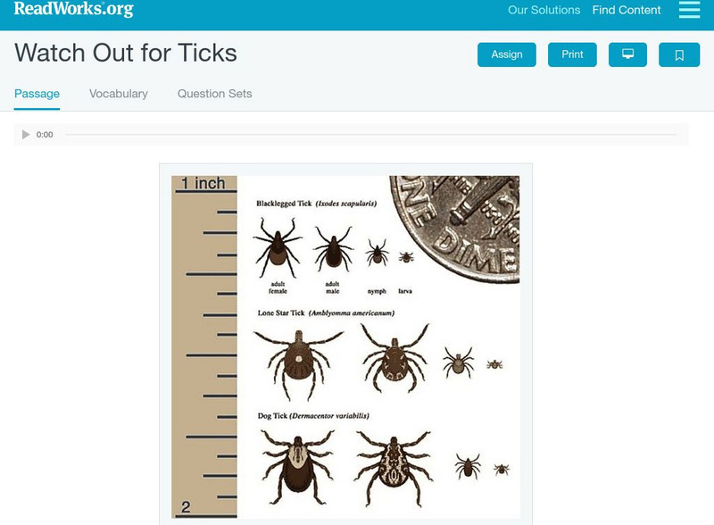 Read Works: Watch Out for Ticks Activity Read Works: Watch Out for Ticks Activity
