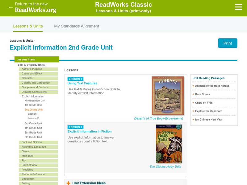 Read Works: Grade 2: Two Lesson Unit: Explicit Information Lesson Plan Read Works: Grade 2: Two Lesson Unit: Explicit Information Lesson Plan