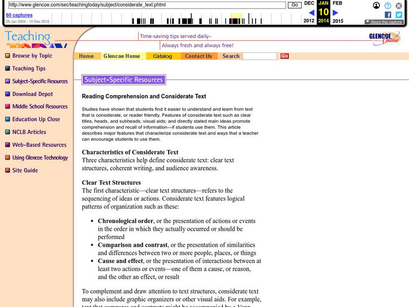 Glenco Online: Teaching Today: Reading Comprehension and Considerate Text Unit Plan Glenco Online: Teaching Today: Reading Comprehension and Considerate Text Unit Plan