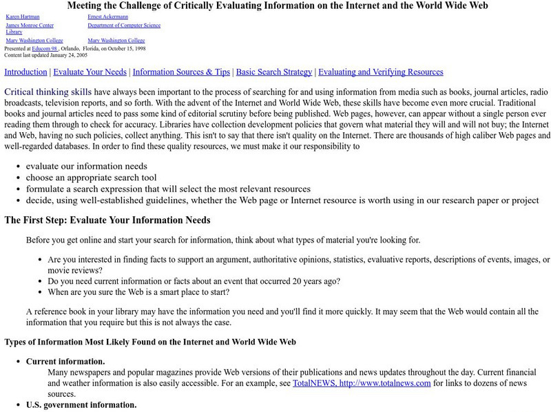 Webliminal: Critically Evaluating Information on the Internet Article Webliminal: Critically Evaluating Information on the Internet Article