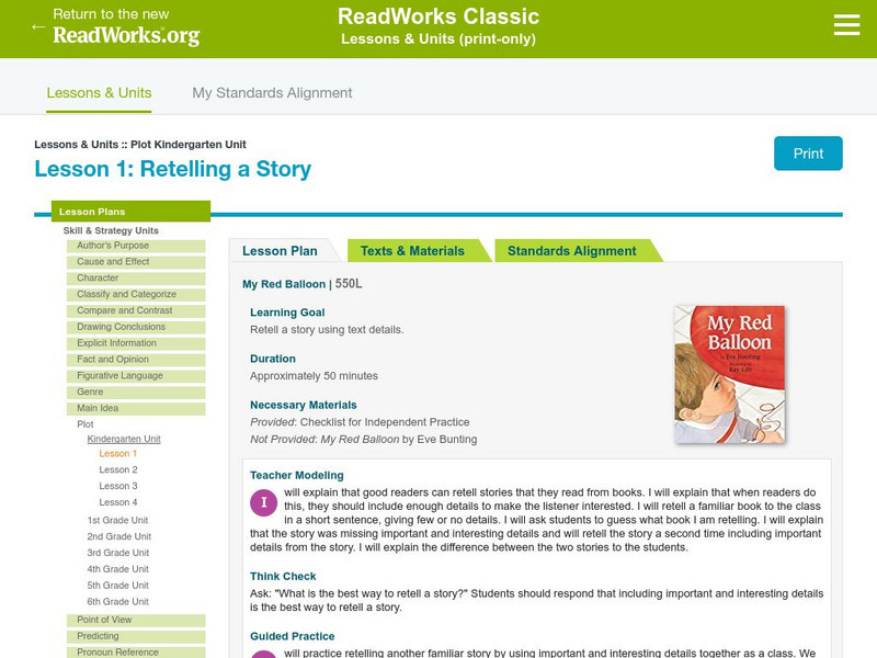 Read Works: Plot Kindergarten Unit: Retelling a Story Lesson Plan Read Works: Plot Kindergarten Unit: Retelling a Story Lesson Plan