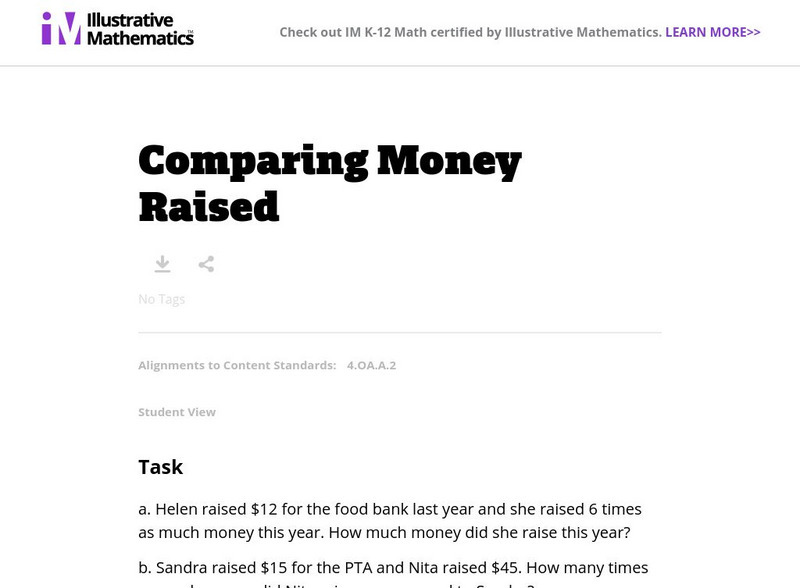 Illustrative Mathematics: 4.oa Comparing Money Raised Lesson Plan Illustrative Mathematics: 4.oa Comparing Money Raised Lesson Plan