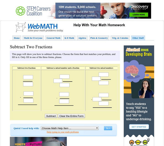 Discovery Education: Webmath: Subtract Two Fractions Interactive Discovery Education: Webmath: Subtract Two Fractions Interactive