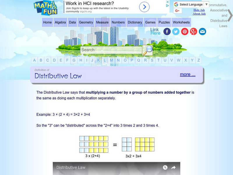 Math Is Fun: Definition of Distributive Law Activity Math Is Fun: Definition of Distributive Law Activity