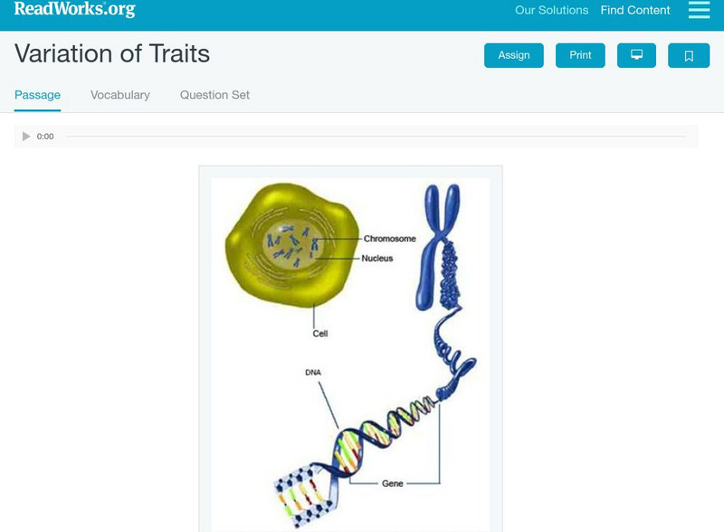 Read Works: Variation of Traits Activity Read Works: Variation of Traits Activity