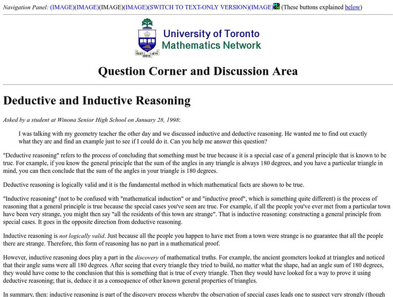 Question Corner: Deductive and Inductive Reasoning Activity Question Corner: Deductive and Inductive Reasoning Activity