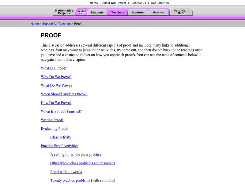 Making Mathematics: Proof Several Different Aspects Website
