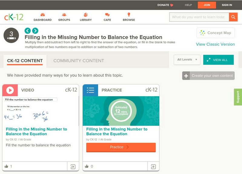 Ck 12: Elem Math: Filling in the Missing Number to Balance the Equation Unit Plan Ck 12: Elem Math: Filling in the Missing Number to Balance the Equation Unit Plan