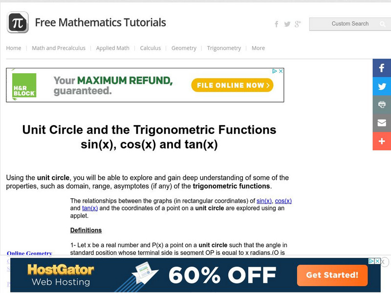 Analyze Math: Unit Circle and Trigonometric Functions Activity