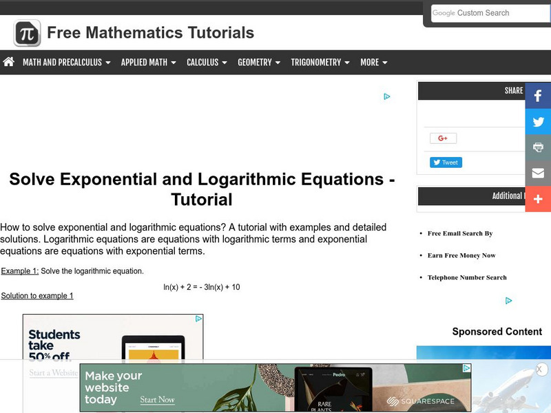 Analyze Math: Solve Exponential and Logarithmic Equations Activity Analyze Math: Solve Exponential and Logarithmic Equations Activity