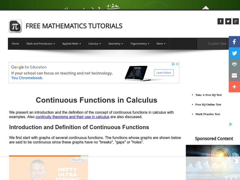 Analyze Math: Continuous Functions Activity Analyze Math: Continuous Functions Activity