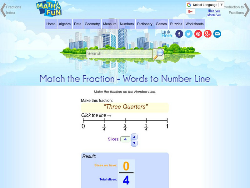 Math Is Fun: Match the Fraction: Words to Number Line Interactive Math Is Fun: Match the Fraction: Words to Number Line Interactive