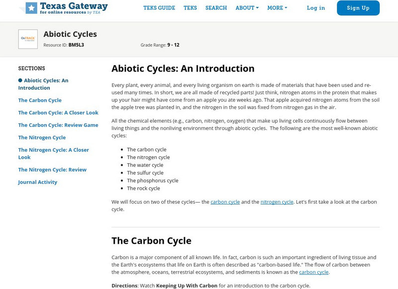 Texas Gateway: Abiotic Cycles Unit Plan Texas Gateway: Abiotic Cycles Unit Plan