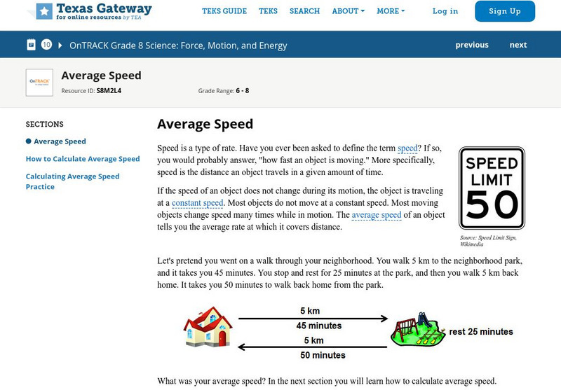 Texas Gateway: Average Speed Unit Plan Texas Gateway: Average Speed Unit Plan