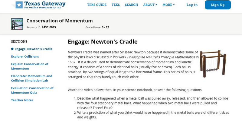 Texas Gateway: Conservation of Momentum Unit Plan Texas Gateway: Conservation of Momentum Unit Plan