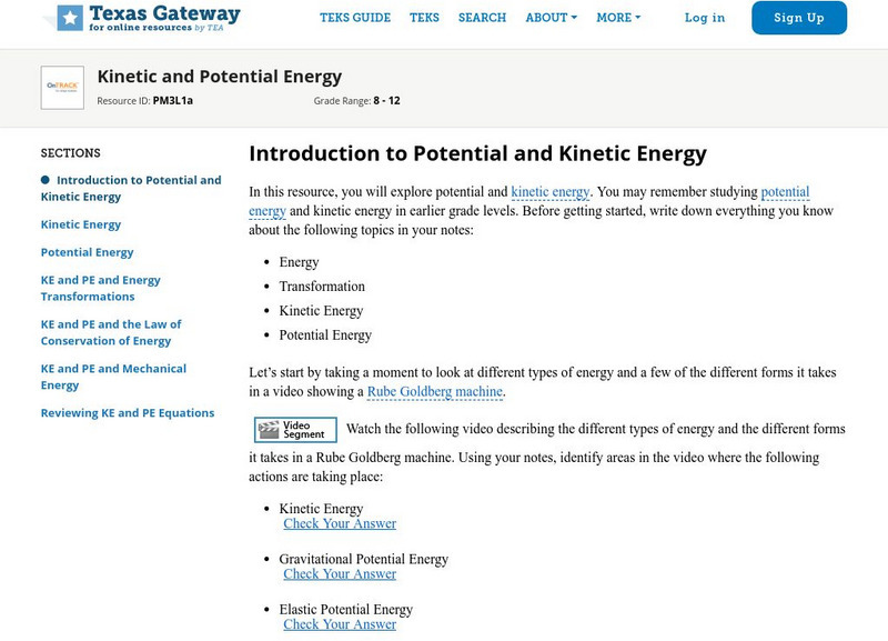Texas Gateway: Kinetic and Potential Energy Unit Plan Texas Gateway: Kinetic and Potential Energy Unit Plan