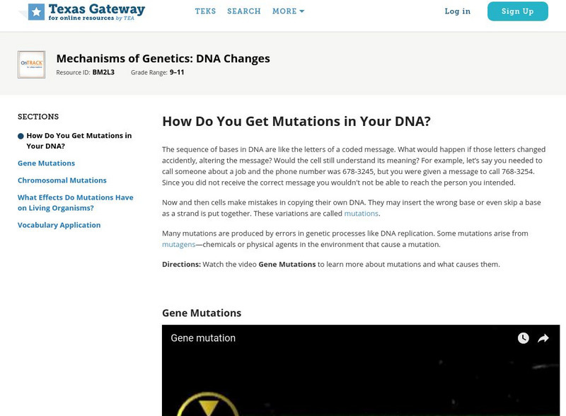 Texas Gateway: Mechanisms of Genetics: Dna Changes Unit Plan Texas Gateway: Mechanisms of Genetics: Dna Changes Unit Plan