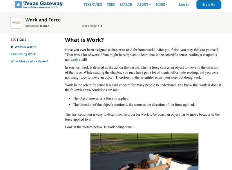 Texas Gateway: Work and Force Unit Plan Texas Gateway: Work and Force Unit Plan