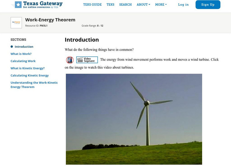 Texas Gateway: Work Energy Theorem Unit Plan