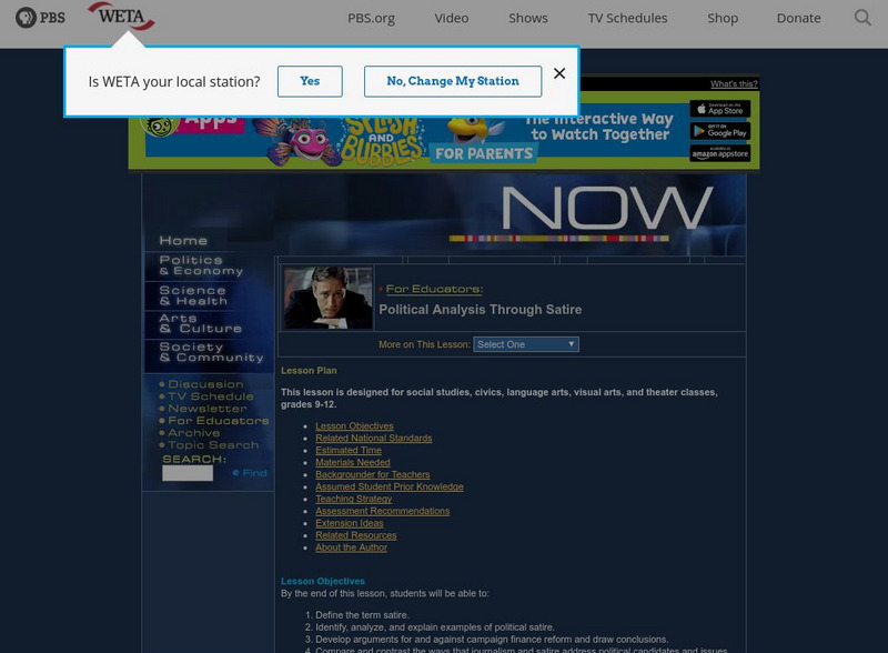 Pbs: Political Analysis Through Satire Lesson Plan Pbs: Political Analysis Through Satire Lesson Plan