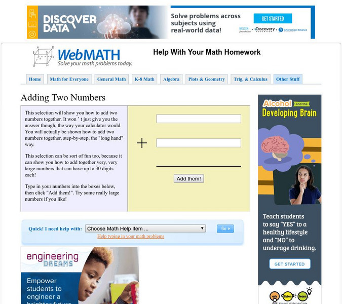 Discovery Education: Web Math: See How Two Numbers Add Together Unknown Type Discovery Education: Web Math: See How Two Numbers Add Together Unknown Type