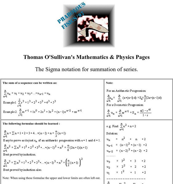 The sigma notation for summation of series handout for 9th 10th grade