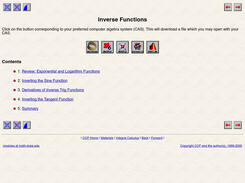 Duke University: Inverse Functions Handout Duke University: Inverse Functions Handout