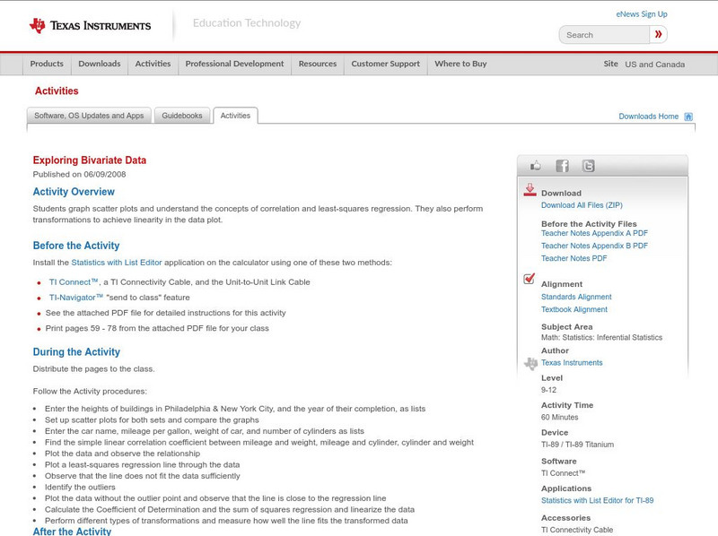 Texas Instruments: Exploring Bivariate Data Activity
