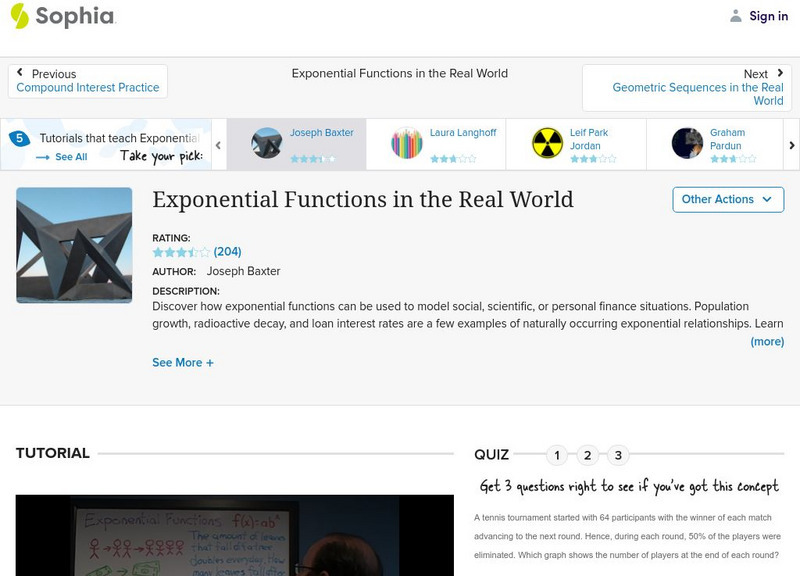 Sophia: Algebra I: Exponential Functions in the Real World Instructional Video