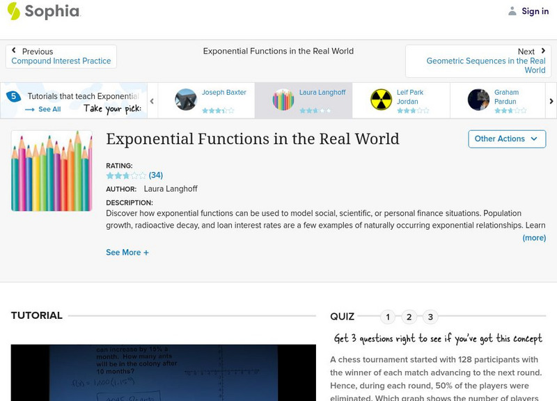 Sophia: Algebra I: Exponential Functions in the Real World: Lesson 1 Instructional Video