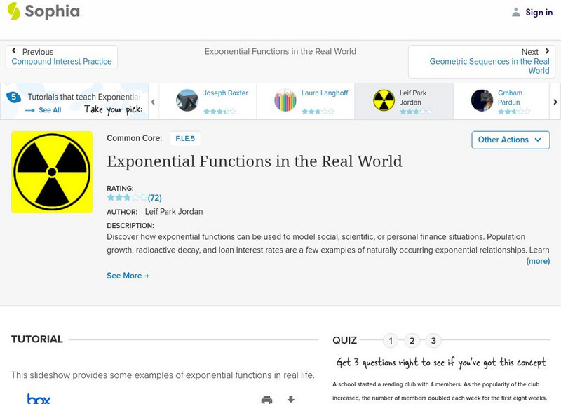 Sophia: Algebra I: Exponential Functions in the Real World: Lesson 3 PPT Sophia: Algebra I: Exponential Functions in the Real World: Lesson 3 PPT
