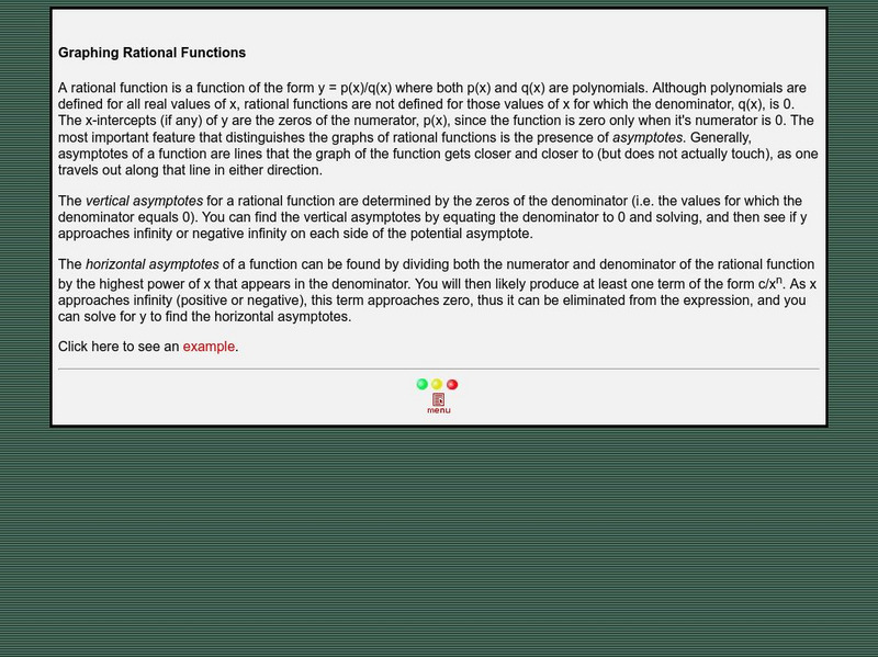University of Saskatchewan: Graphing Rational Functions Handout