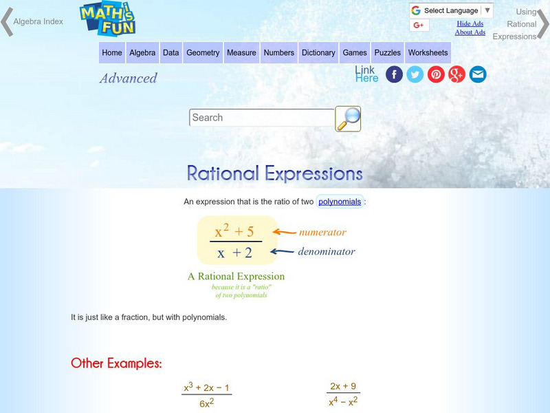 Math Is Fun: Rational Expressions Handout Math Is Fun: Rational Expressions Handout